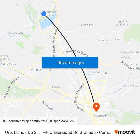 Urb. Llanos De Silva 1 V to Universidad De Granada - Campus Centro map