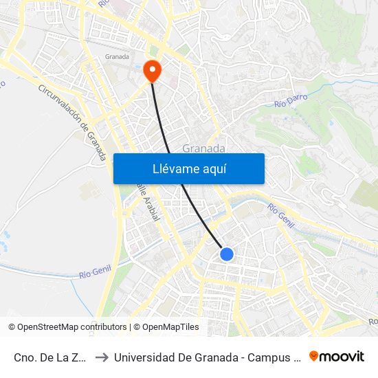 Cno. De La Zubia to Universidad De Granada - Campus Centro map