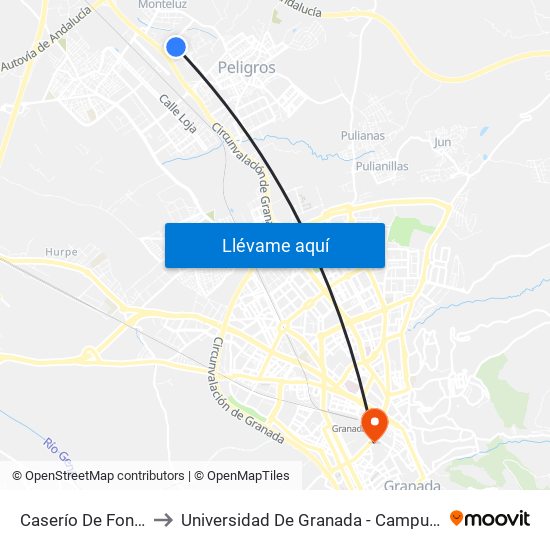 Caserío De Fonseca to Universidad De Granada - Campus Centro map