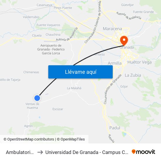 Ambulatorio V to Universidad De Granada - Campus Centro map