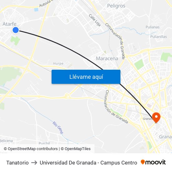 Tanatorio to Universidad De Granada - Campus Centro map