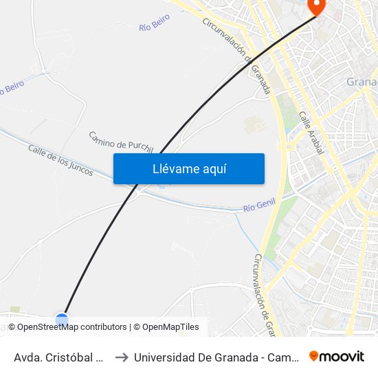 Avda. Cristóbal Colón 3 to Universidad De Granada - Campus Centro map