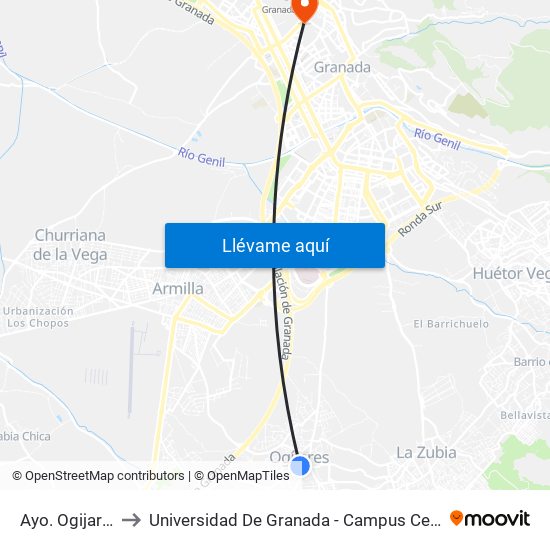 Ayo. Ogijares to Universidad De Granada - Campus Centro map
