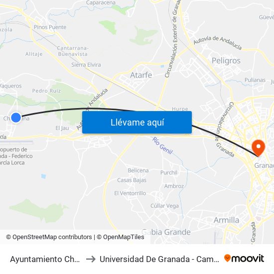 Ayuntamiento Chauchina to Universidad De Granada - Campus Centro map