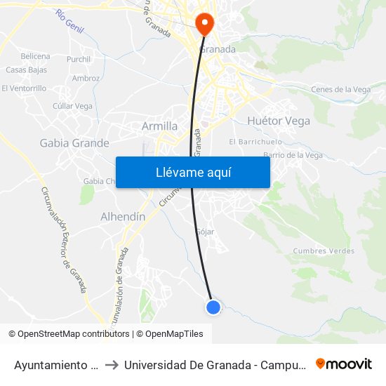 Ayuntamiento Dílar to Universidad De Granada - Campus Centro map