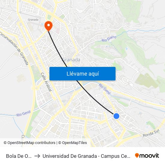 Bola De Oro to Universidad De Granada - Campus Centro map