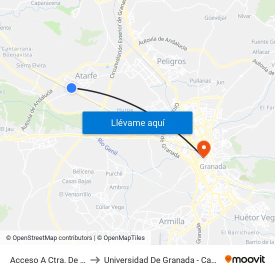 Acceso A Ctra. De Santa Fe to Universidad De Granada - Campus Centro map