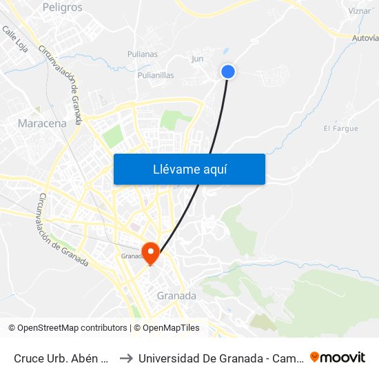 Cruce Urb. Abén Humeya to Universidad De Granada - Campus Centro map
