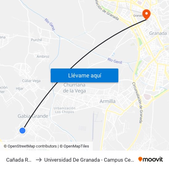 Cañada Real to Universidad De Granada - Campus Centro map