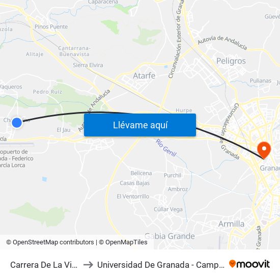 Carrera De La Virgen 3 to Universidad De Granada - Campus Centro map