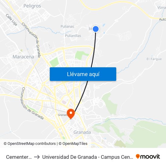 Cementerio to Universidad De Granada - Campus Centro map