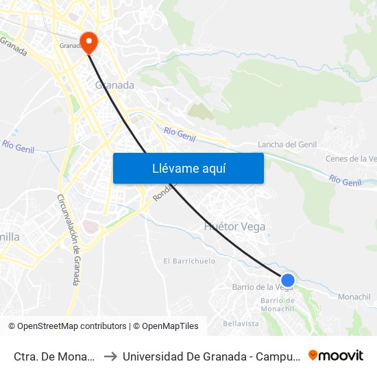 Ctra. De Monachil 6 to Universidad De Granada - Campus Centro map