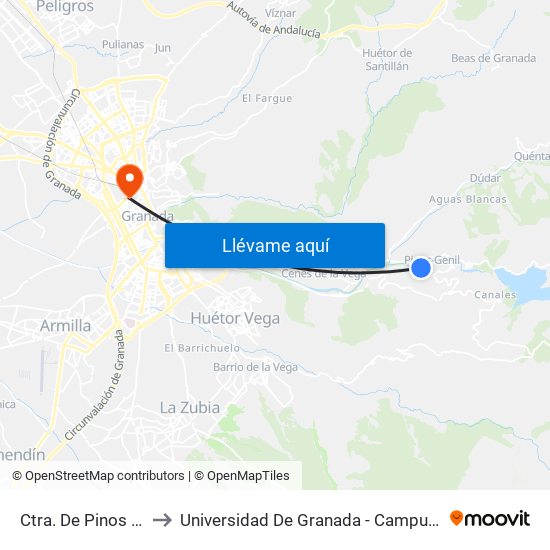 Ctra. De Pinos Genil to Universidad De Granada - Campus Centro map