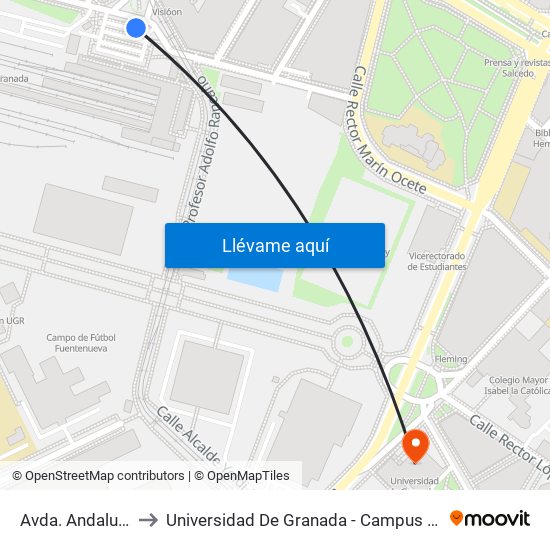 Avda. Andaluces to Universidad De Granada - Campus Centro map