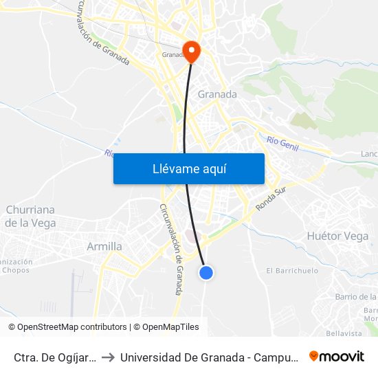 Ctra. De Ogíjares 3 to Universidad De Granada - Campus Centro map