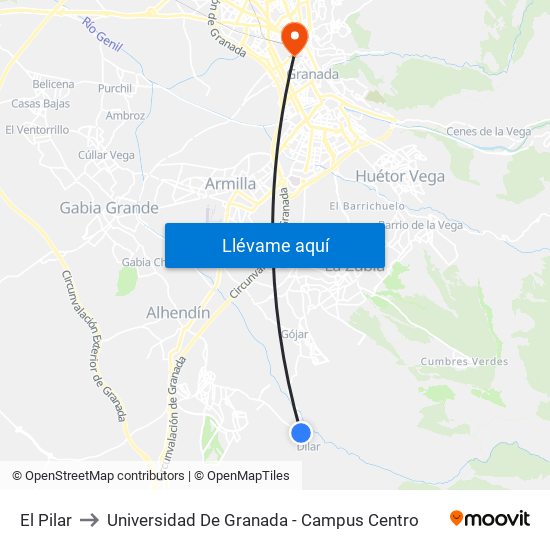 El Pilar to Universidad De Granada - Campus Centro map