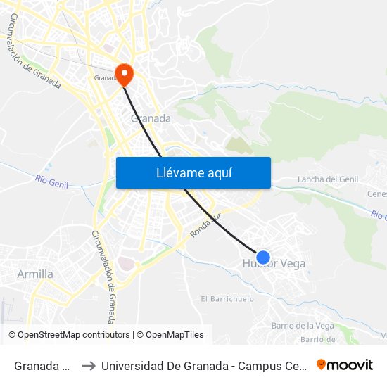 Granada 3 V to Universidad De Granada - Campus Centro map