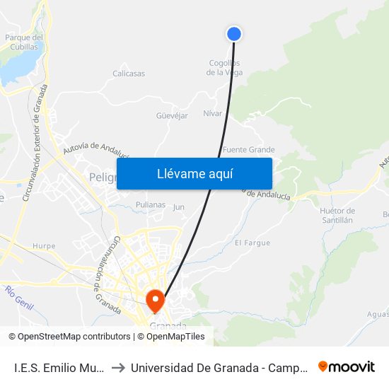 I.E.S. Emilio Muñoz V to Universidad De Granada - Campus Centro map