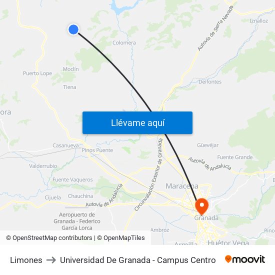 Limones to Universidad De Granada - Campus Centro map