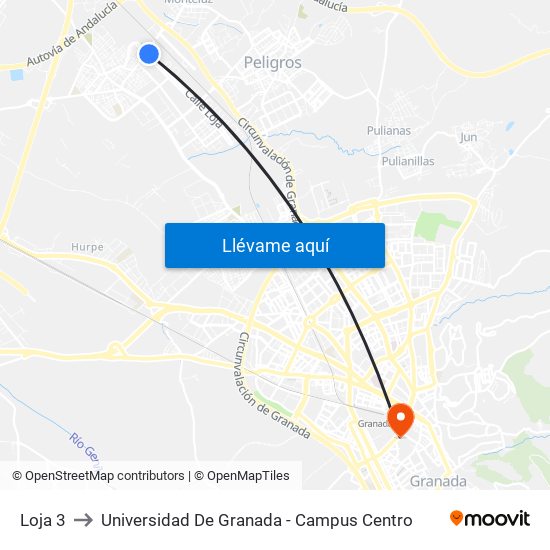 Loja 3 to Universidad De Granada - Campus Centro map