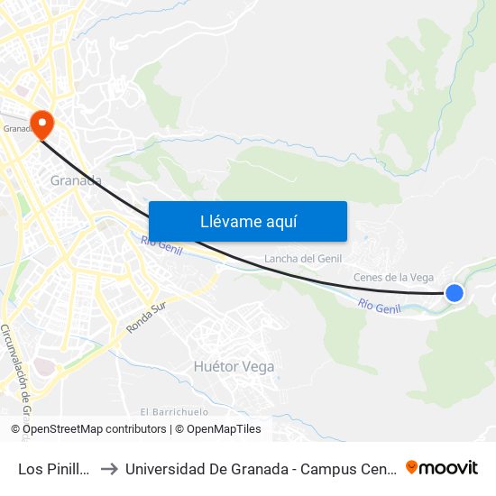 Los Pinillos to Universidad De Granada - Campus Centro map