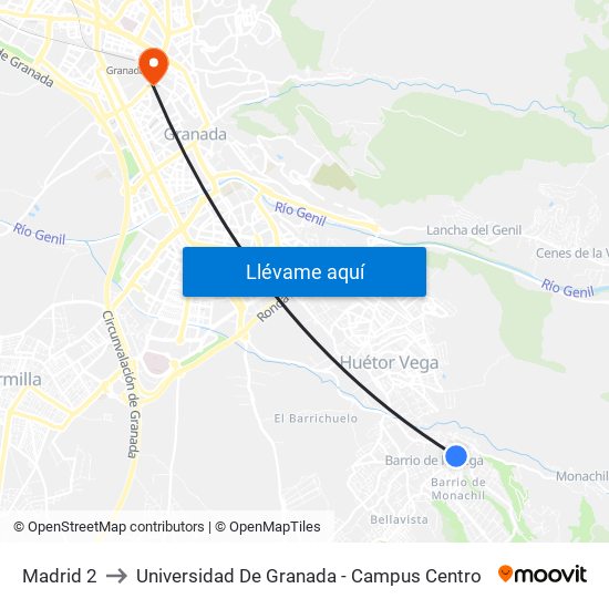 Madrid 2 to Universidad De Granada - Campus Centro map