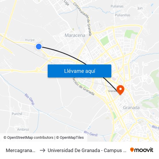 Mercagranada 1 to Universidad De Granada - Campus Centro map