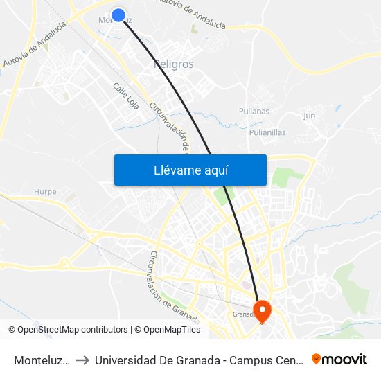 Monteluz 3 to Universidad De Granada - Campus Centro map