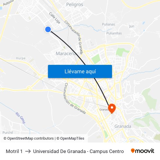 Motril 1 to Universidad De Granada - Campus Centro map