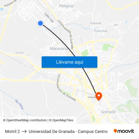 Motril 2 to Universidad De Granada - Campus Centro map