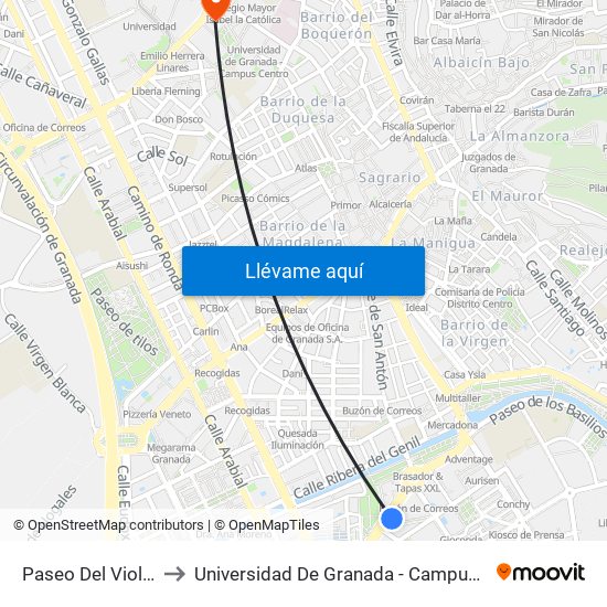Paseo Del Violón 1 to Universidad De Granada - Campus Centro map