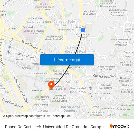 Paseo De Cartuja 1 to Universidad De Granada - Campus Centro map