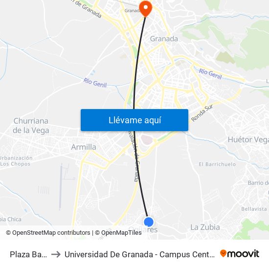 Plaza Baja to Universidad De Granada - Campus Centro map