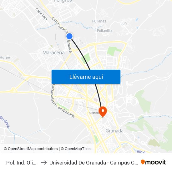 Pol. Ind. Olinda to Universidad De Granada - Campus Centro map