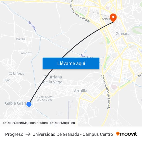 Progreso to Universidad De Granada - Campus Centro map
