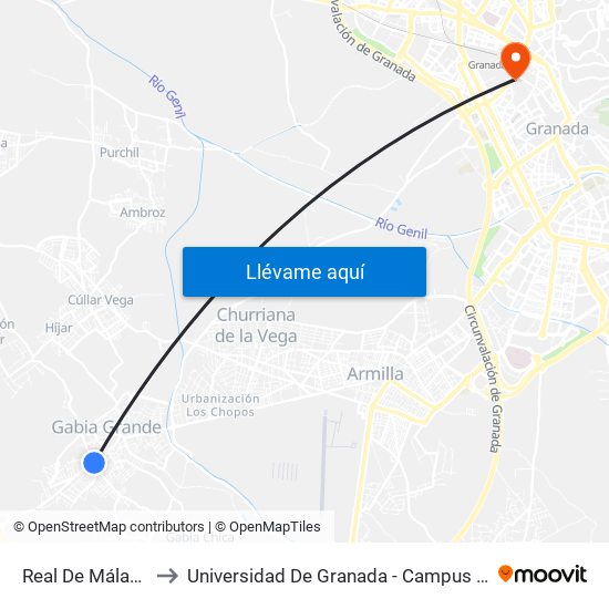 Real De Málaga 2 to Universidad De Granada - Campus Centro map
