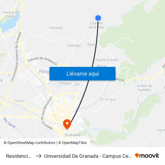Residencia V to Universidad De Granada - Campus Centro map