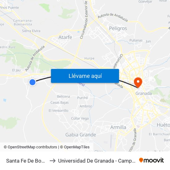 Santa Fe De Bogotá 2 to Universidad De Granada - Campus Centro map
