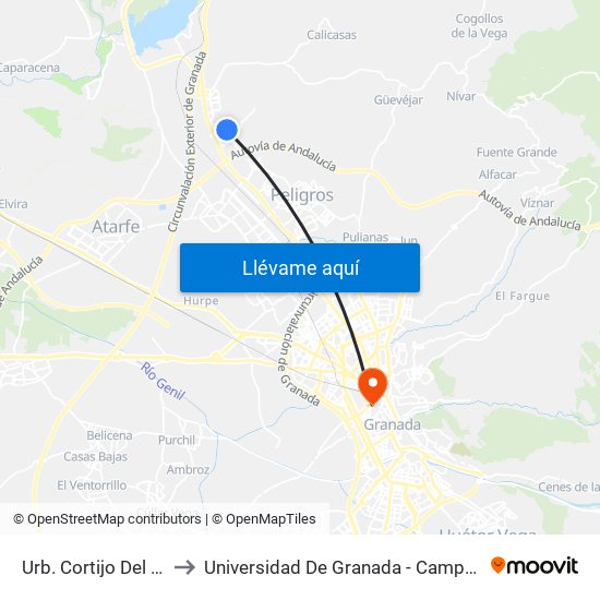 Urb. Cortijo Del Aire 1 to Universidad De Granada - Campus Centro map