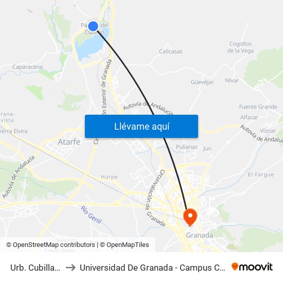 Urb. Cubillas 1 to Universidad De Granada - Campus Centro map