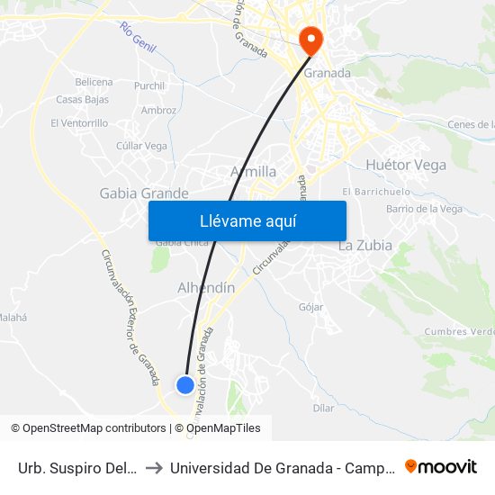 Urb. Suspiro Del Moro to Universidad De Granada - Campus Centro map