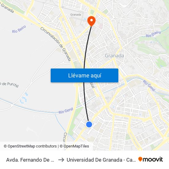 Avda. Fernando De Los Ríos 2 to Universidad De Granada - Campus Centro map