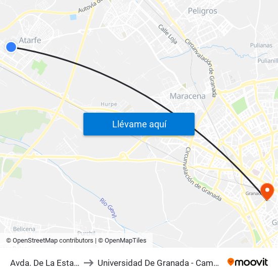 Avda. De La Estación 2 to Universidad De Granada - Campus Centro map