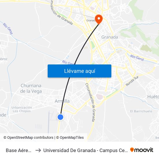 Base Aérea V to Universidad De Granada - Campus Centro map