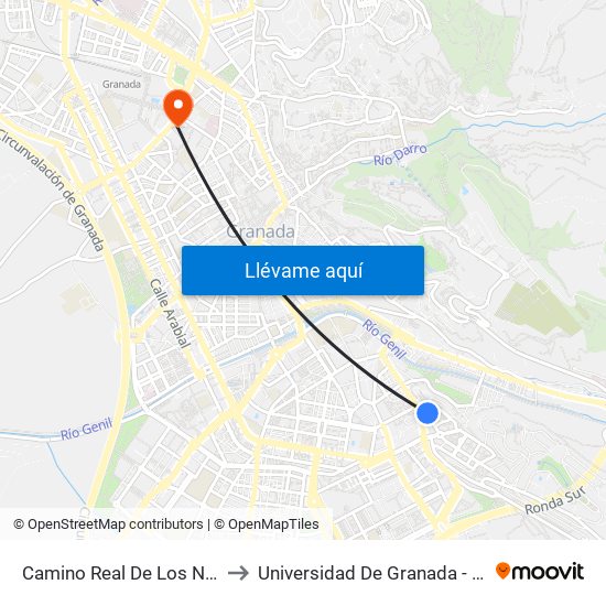 Camino Real De Los Neveros - Fte 4 to Universidad De Granada - Campus Centro map