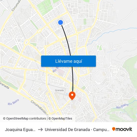 Joaquina Eguaras 7 to Universidad De Granada - Campus Centro map