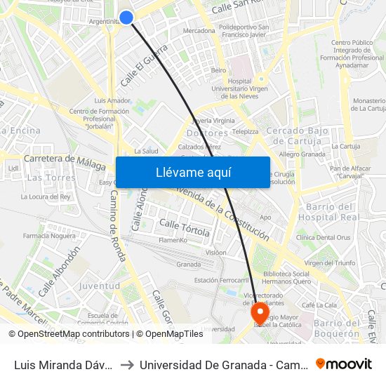 Luis Miranda Dávalos 44 to Universidad De Granada - Campus Centro map