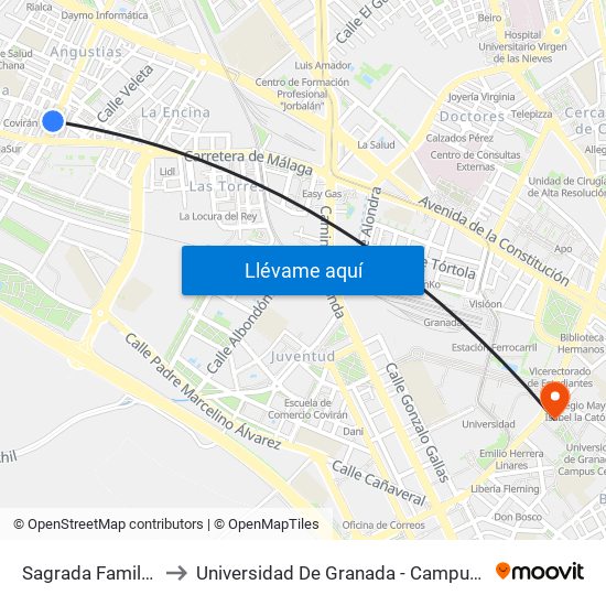 Sagrada Familia 28 to Universidad De Granada - Campus Centro map