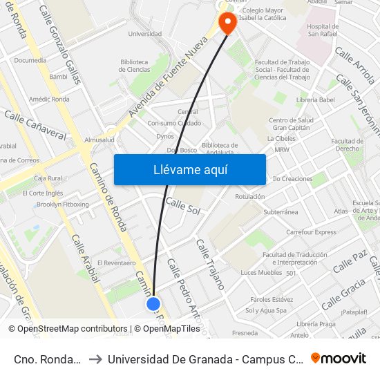 Cno. Ronda 97 to Universidad De Granada - Campus Centro map