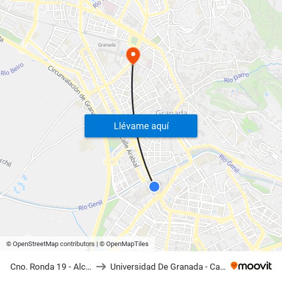 Cno. Ronda 19 - Alcázar Genil to Universidad De Granada - Campus Centro map